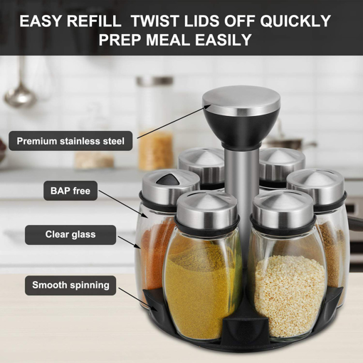 Picture of Cruet Set Seasoning Container Sauce Jar Condiments Salt Jar Revolving Spice Rack