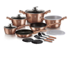 Picture of BH 18 pcs Pots 20+24+28 + frypan 28 + deep fryer 24 +sauce pan 16 + 3 Kitchen tools 3 STACKABLE Plastic lid + 2 pcs bakelite mats Burgundy 
